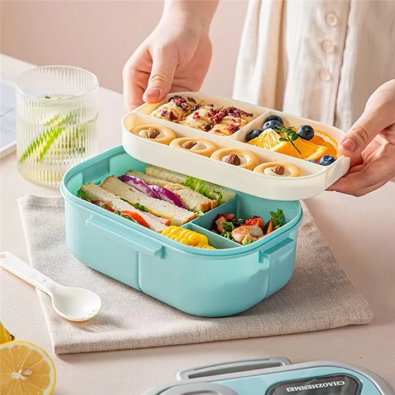 

Ланч-бокс Bento для взрослых с контейнером для салата, чашкой для соуса и многоразовой вилкой - герметичный, с несколькими отделениями