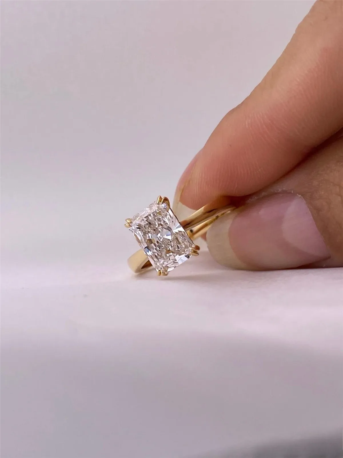 

14K Gold Verified Real Gold Lab-Grown Diamond 4CT Radiant Cut Engagement Ring, High-End Jewelry Manufacturer Custom Wholesale