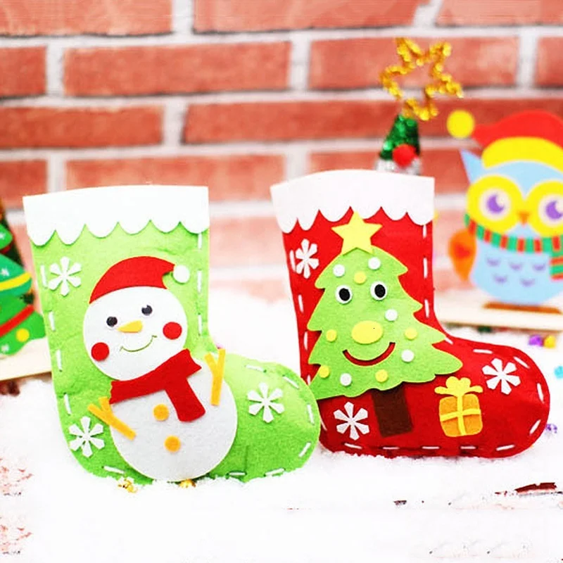 Handicrafts Christmas Socks Hat Kindergarten Children\'s Toys Crafts Decorate Kids Supplies Gift Bag Girl Boy Educational Toys