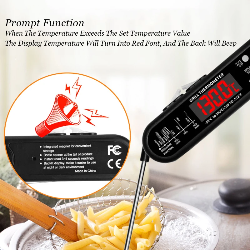 3 in 1 Digital Meat Thermometer Instant Read Food Thermometer with 2  Wired Probe LCD Backlight for Grilling Cooking BBQ Kitchen