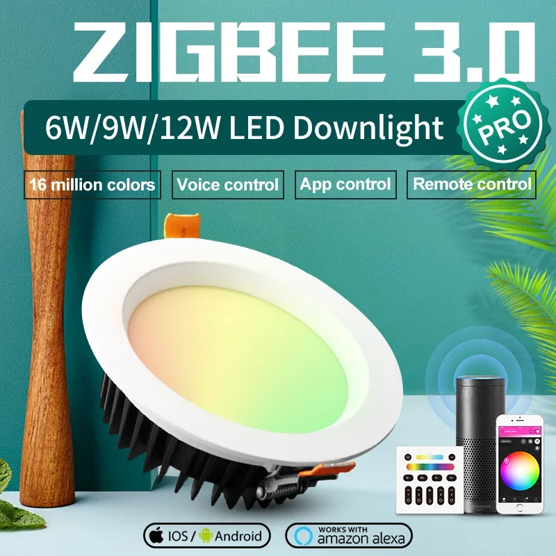 GLEDOPTO ZigBee3.0 12 Вт RGBCCT Светодиодный потолочный светильник Умный потолочный светильник Встраиваемый голосовой светильник с приложением Alexa Echo ZigBee2mqtt Conbee