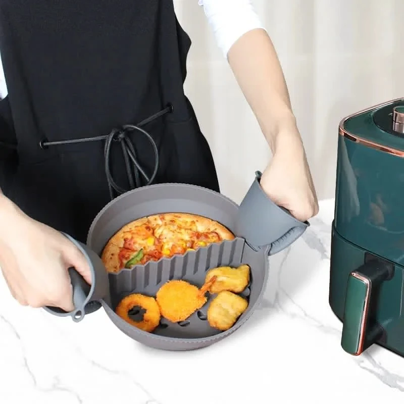 Round Air Fryer Accessories Set Silicone Airfryer Basket Mold Liner Reusable Oven Grill Baking Rack Pizza Cake Pan Tray
