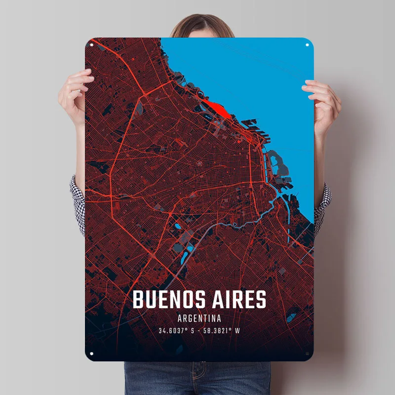 Карта города Buenos Aires, металлический плакат, винтажные металлические вывески, украшения для дома, жестяная вывеска на заказ для украшения стен