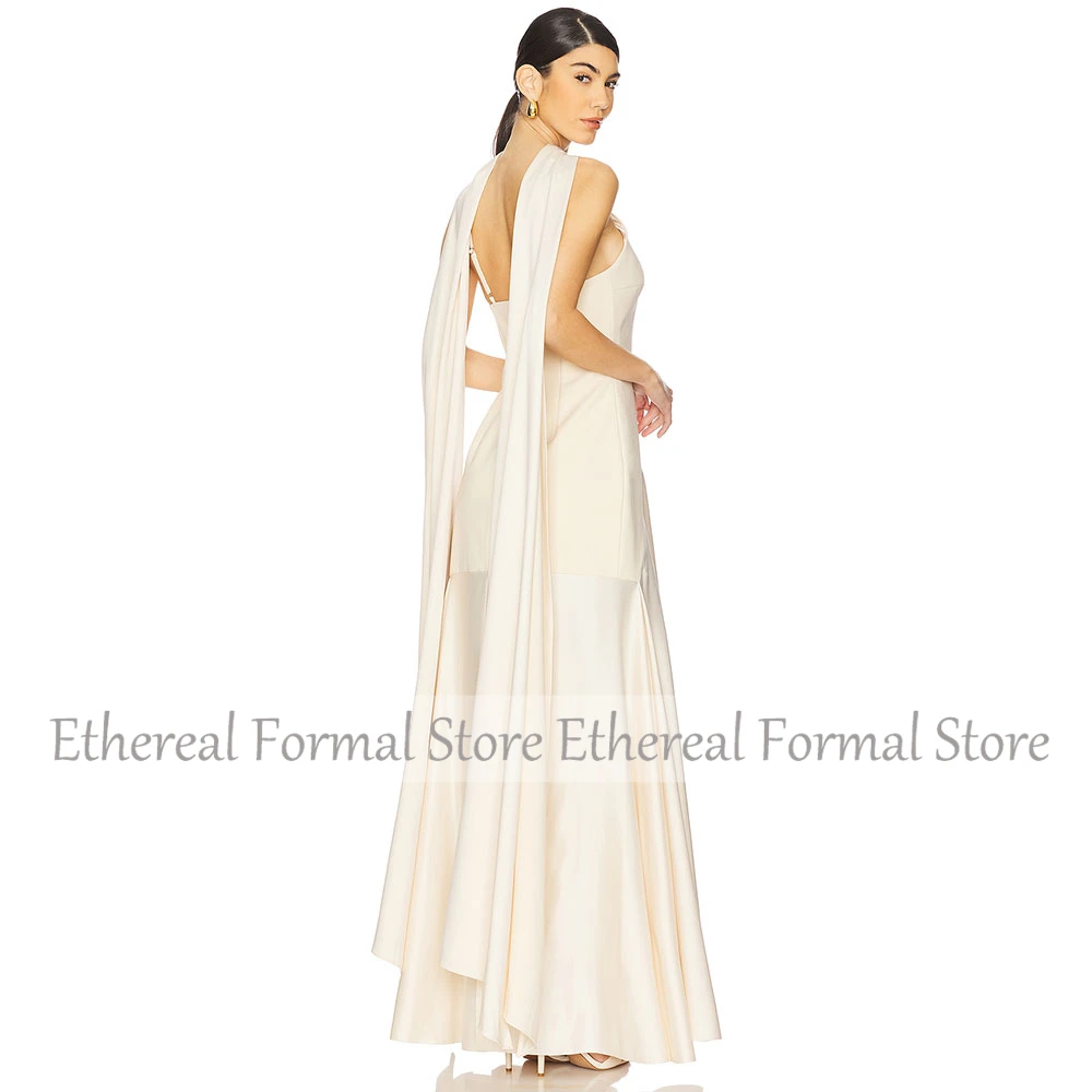 Elegant Halter Evening Dress Ivory A Line Women's Evening Gown For Wedding Sleeveless Floor Length  Formal Dresses