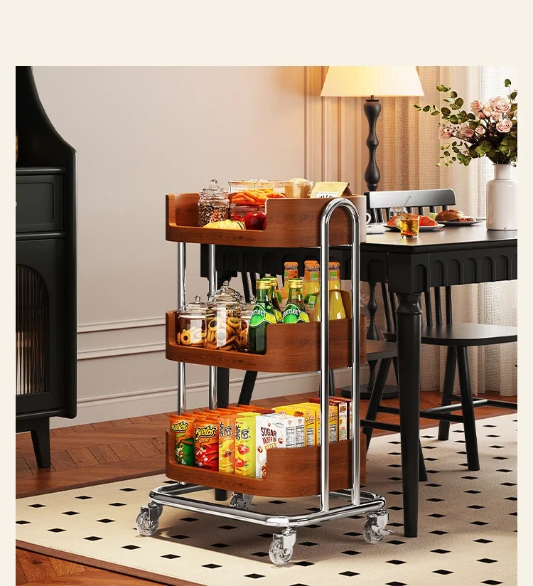 Solid Wood Living Room Sofa Mobile Side Table Cart Storage Coffee Table Snack Storage Rack Bedroom Storage Side Tables