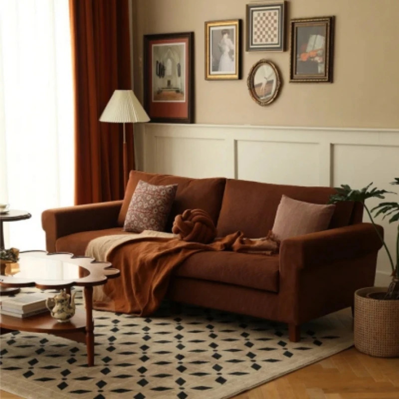 

Retro Caramel Corduroy Medium And Small Sofa Living Room Modern Apartment Direct Cleaning Designer Armchairs Balcony Furniture