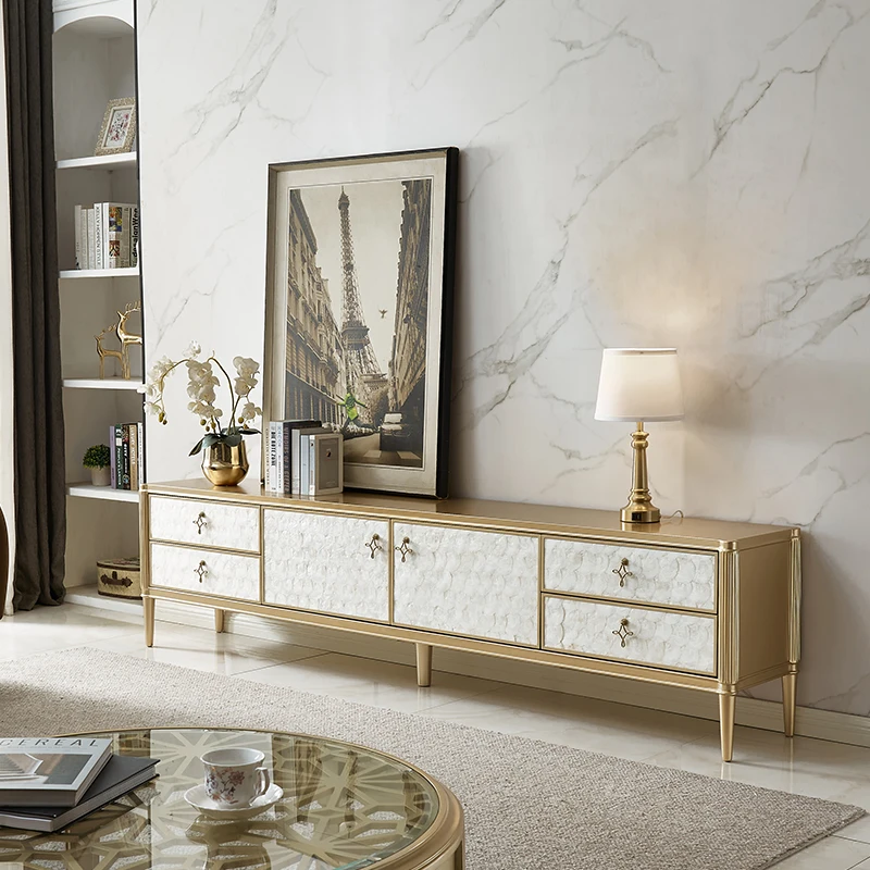 

American shell solid wood TV cabinet modern simple light luxury small apartment bedroom living room TV cabinet coffee table comb
