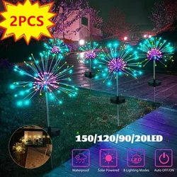 Luces LED solares de fuegos artificiales para exteriores, tira de luces de hadas impermeable para jardín, decoración navideña del hogar, 90/120/150 LED, 1/2 piezas