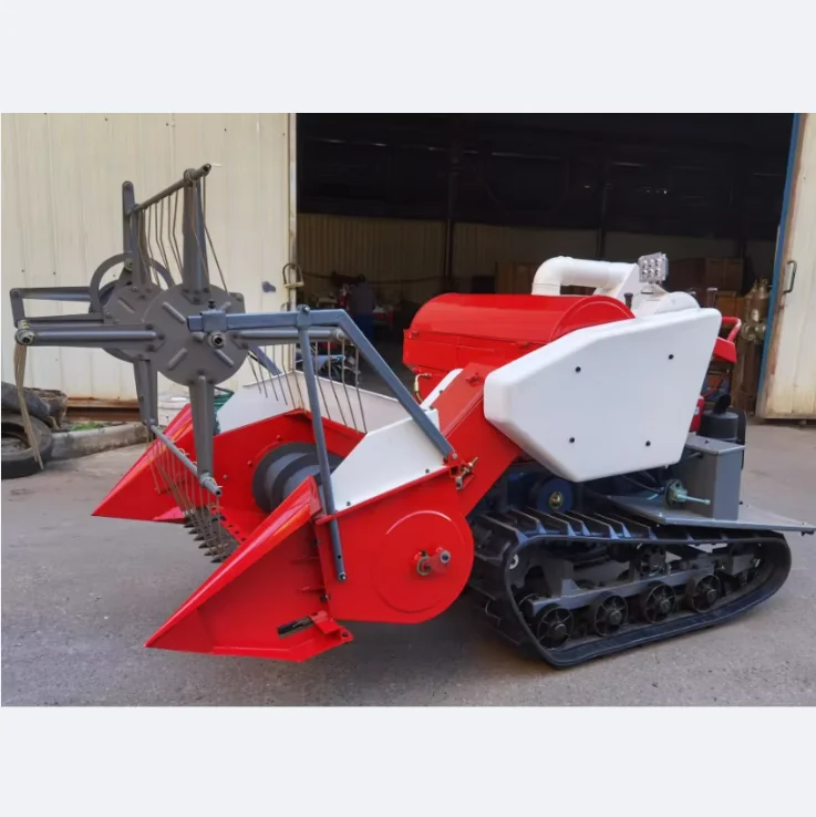 Rice Wheat Small Farm Harvest Equipment Walk-behind and Ride-on Dual-use 15HP Multi-functional Tracked Harvester Support