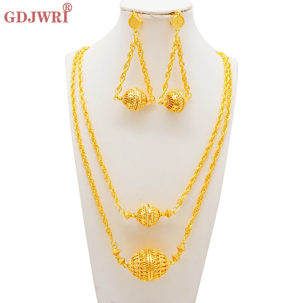 GDJWRI 2024 Dubai Big Luxury 4PCS African Gold Color Jewelry Necklace Sets For Women Bridal Wedding Sets Trend Jewellery Gifts