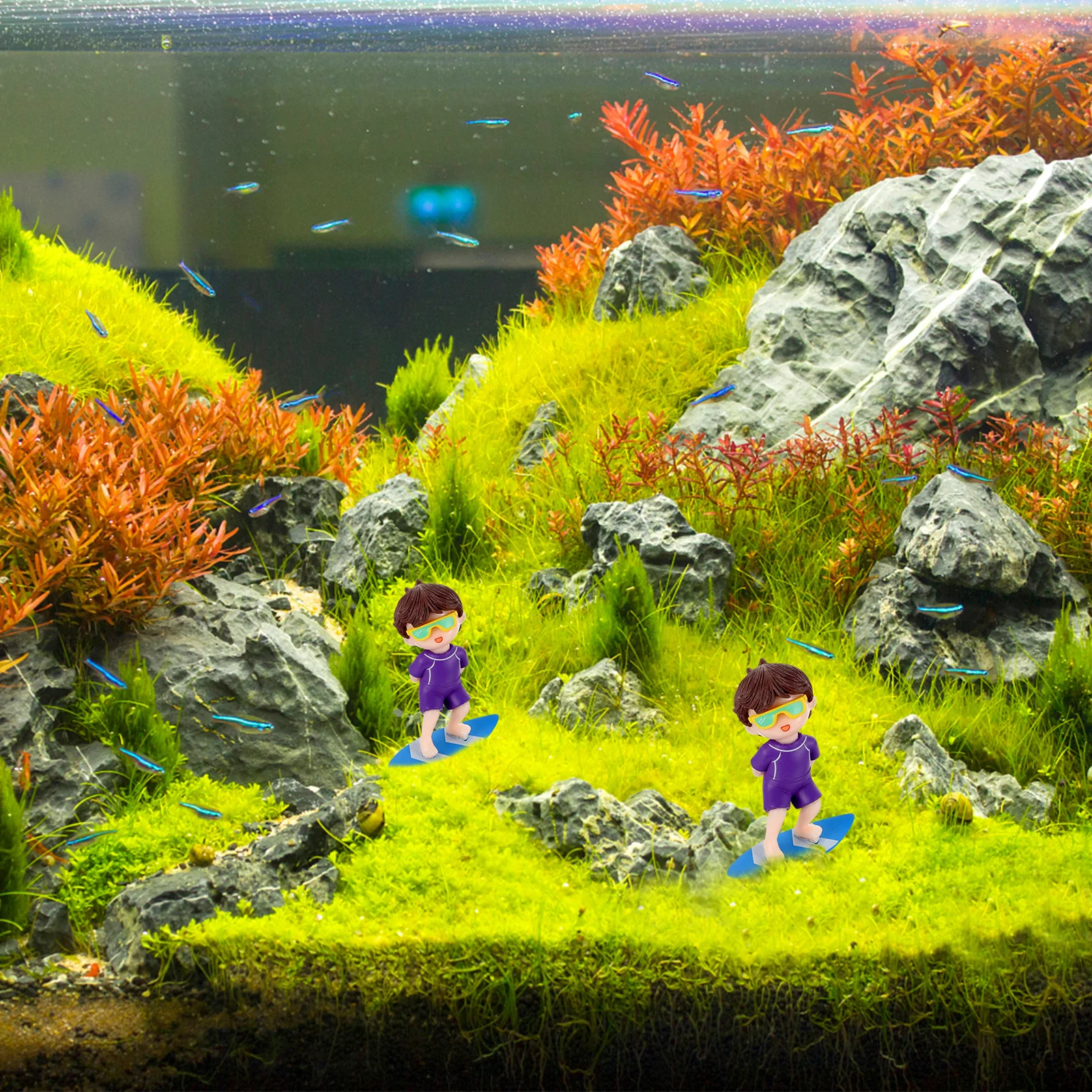 

Resin Floating Aquarium Decoration Cartoon Surfing Fish Tank Ornament Interactive Floating Fish Tank Accessories Decoration