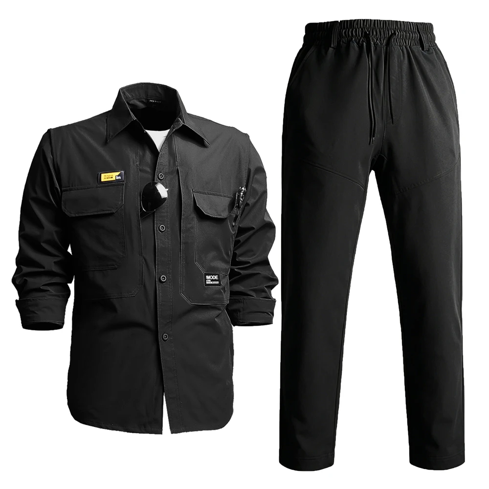 2 PCS Men's Spring&Autumn Outdoor Casual Set Multi-pocket Breathable Jacket Elastic Waistband Training Tactical Suit