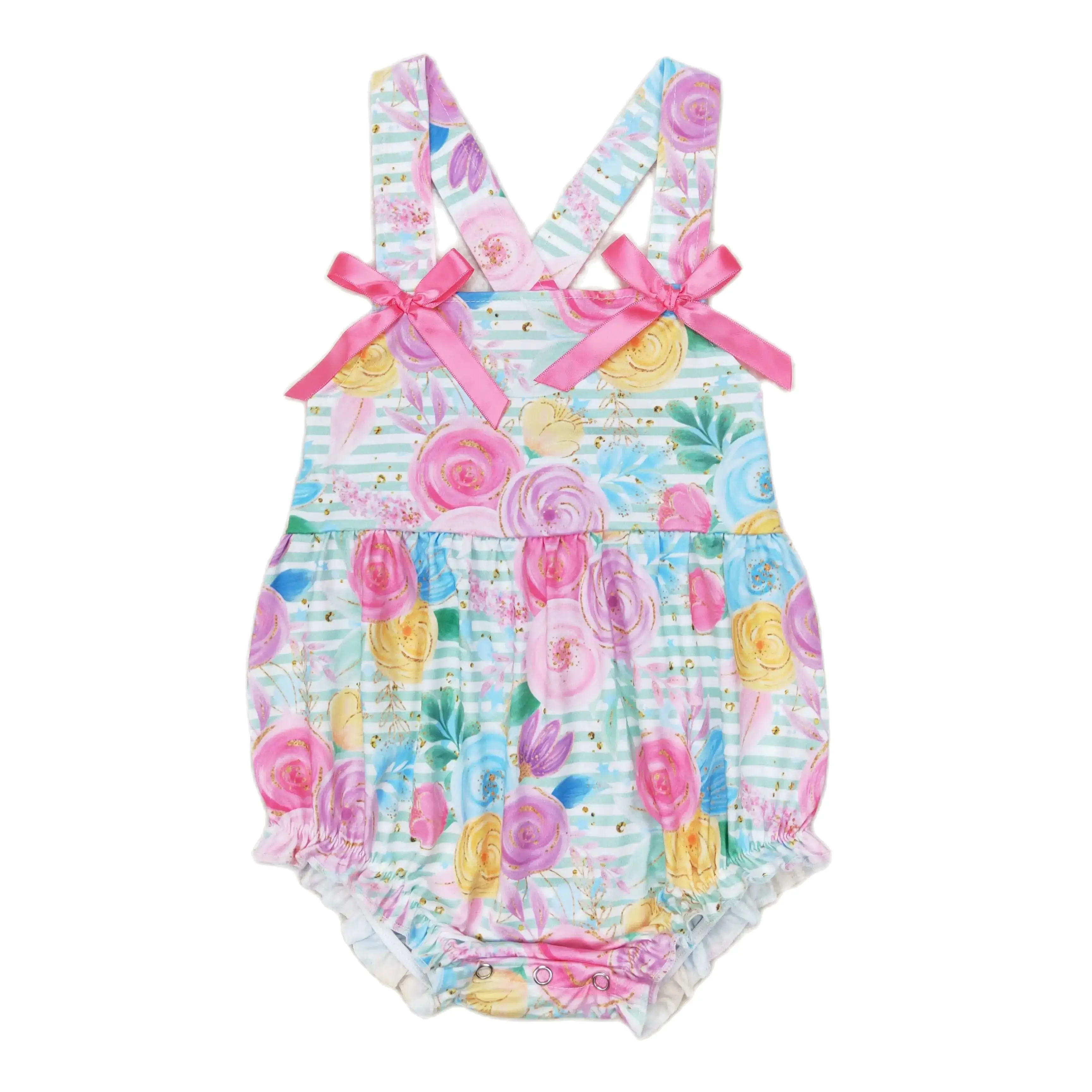 

Wholesale Baby Girl Short Sleeves Flowers Bow Bubble Kids Toddler Colorful Ruffle One-piece Newborn Children Romper