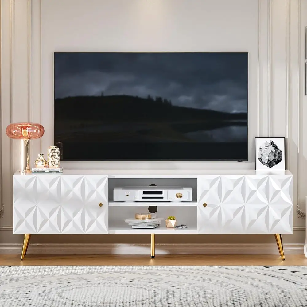 58” TV Stand or 55/60/65 Inch TV, ern Entertainment Center with Adjustable Shel, Media ole with Storage Cabinet, TV ole with Gol
