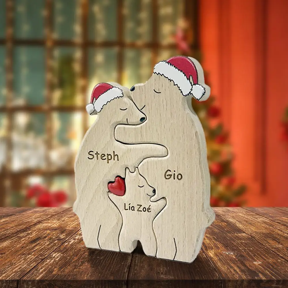 Custom Names Bear Damily Wooden Puzzle Handmade Christmas Gift Personalized Family Portraits Family Names Desktop Decoration