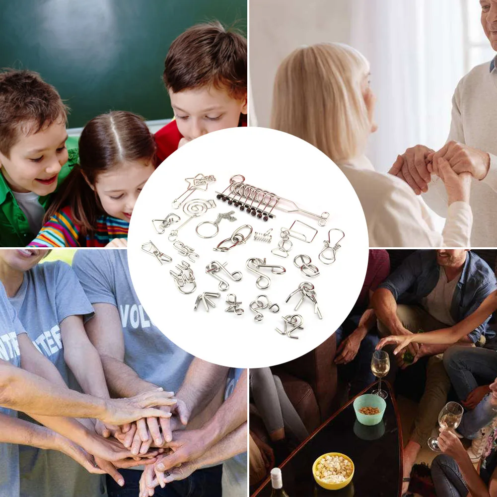 مجموعة ألغاز سلكية معدنية مكونة من 20 قطعة، ألغاز الذكاء، ألعاب تعليمية لتدريب ألغاز الأسلاك