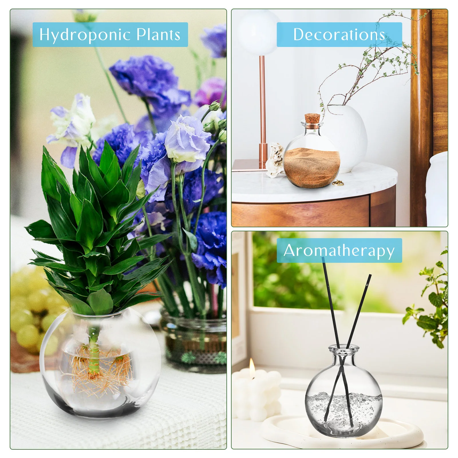 

2Pcs Glass Terrarium Wish Bottles Spherical Transparent Containers Durable Glass Jars for Hydroponic Plants Home Decor