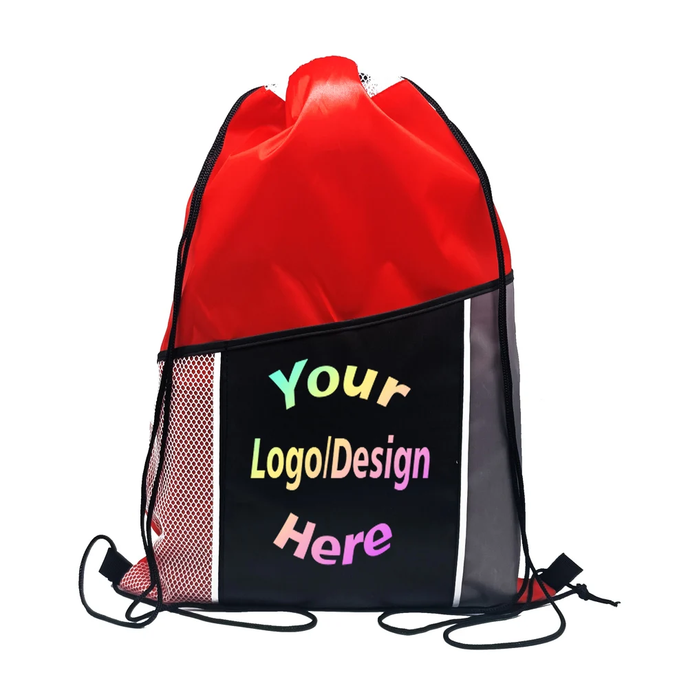 10pcs Custom printed design personalized logo sports fitness outdoor drawstring backpack student company gift