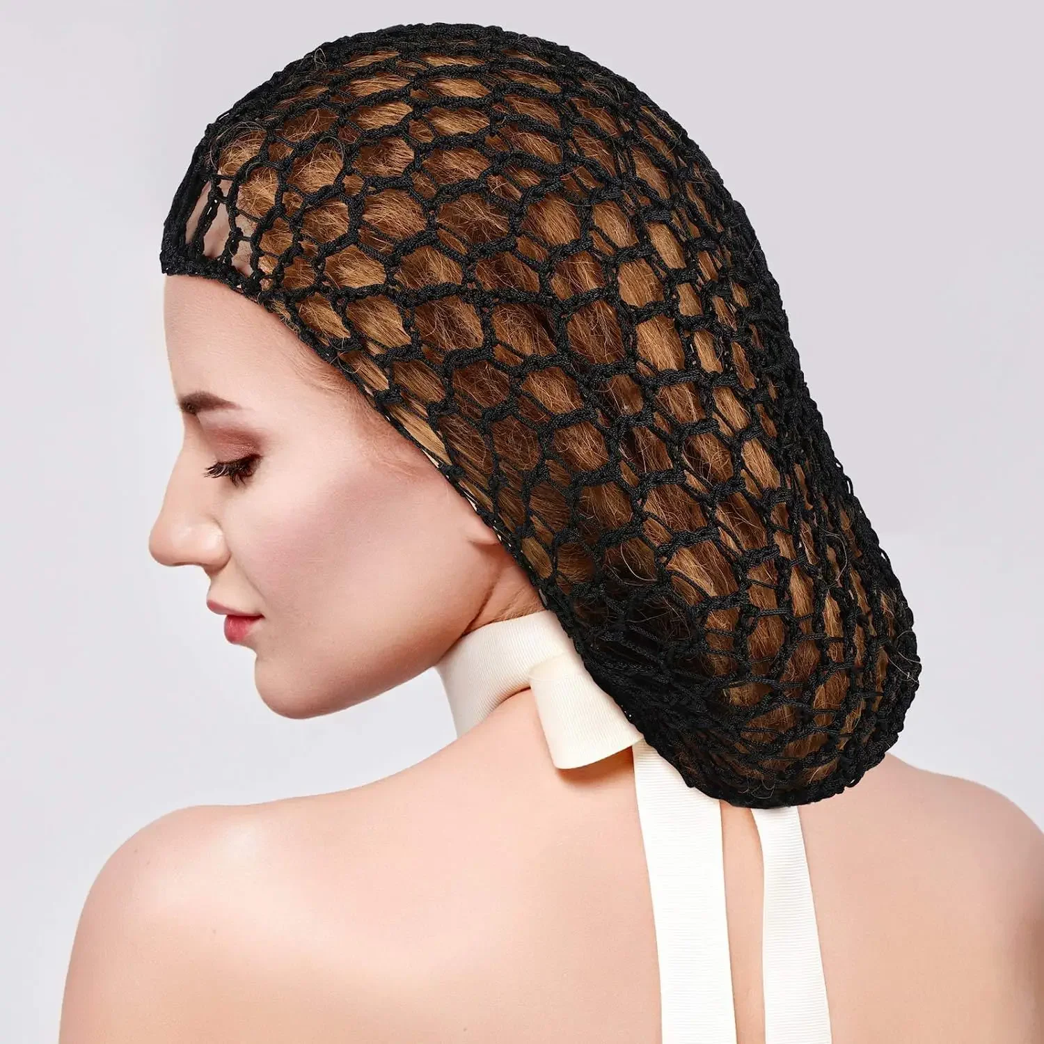 1-2Pcs Long Pattern Cotton Black Wig Caps for Wig Weaving Cap Mesh Base Machine Made with Adjustable Strap Hair Net for Sleeping