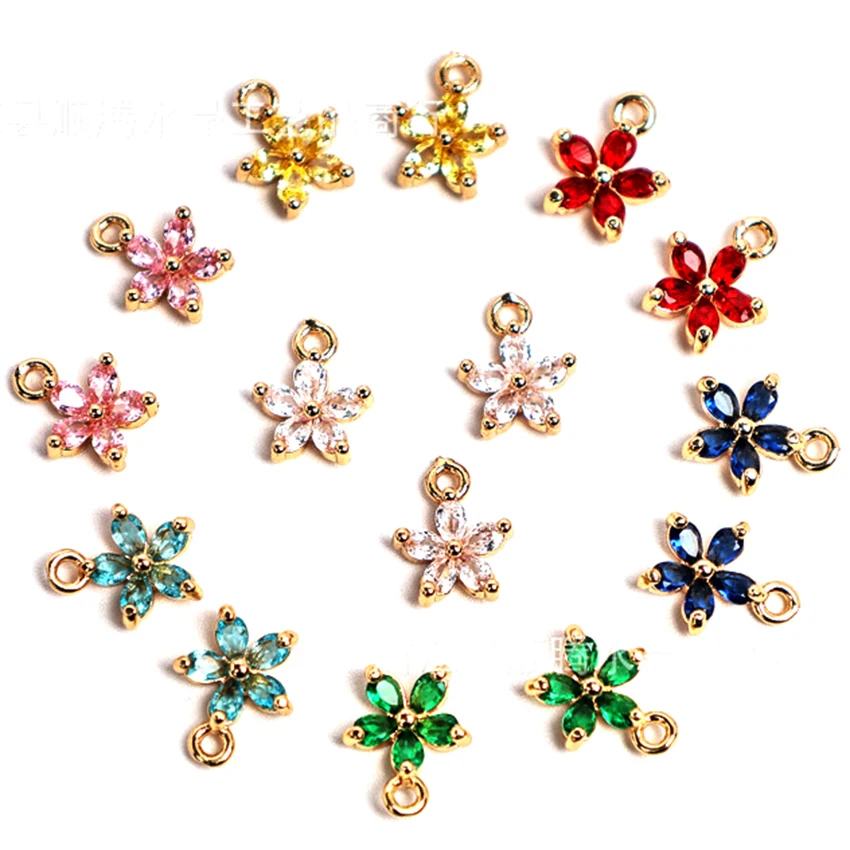 8x10mm Cute CZ Micro Pave Crystal Rhinestone Flower Charm, DIY Flower Pendant Charms For Jewelry Making