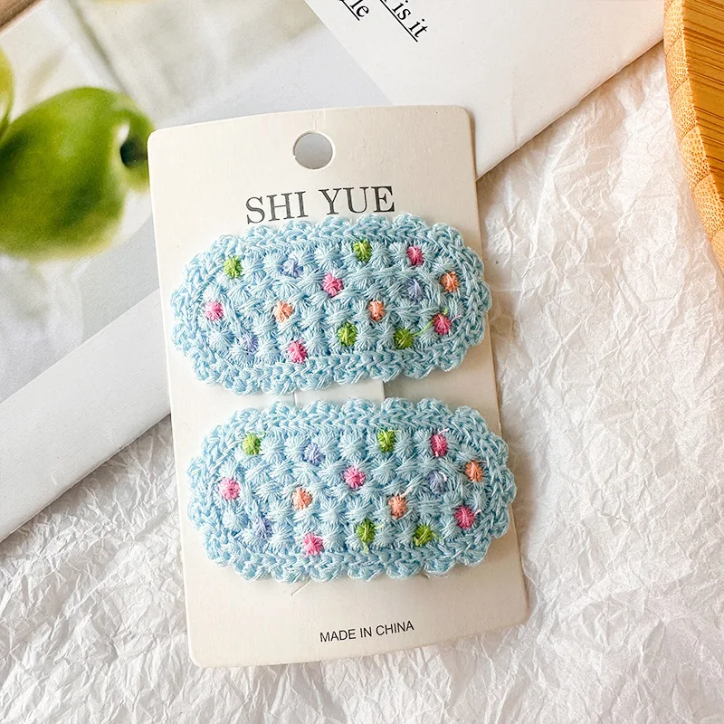 2/14 個かぎ針編みヘアクリップセット女の子女性水玉模様ニットかわいいヘアアクセサリー日常着パーティーヴィンテージスタイル