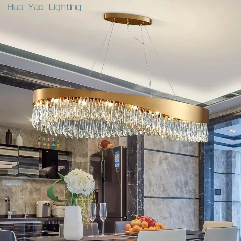 

Modern LED Chandelier Oval Titanium Gold Crystal Living Room Lights Dining Room Lighting Kitchen Island decor Hanging lights