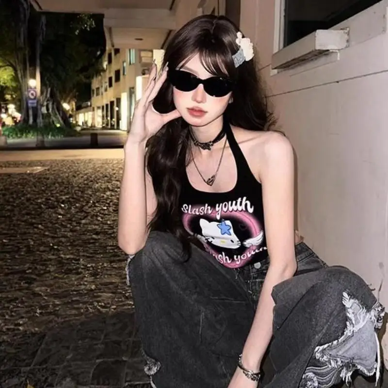 Nuovo Sanrio Hello Kitty Canotte da donna Y2K Estate Casual Puro cotone Versione coreana Hip Hop Ragazza carina Puro desiderio Regali sottili