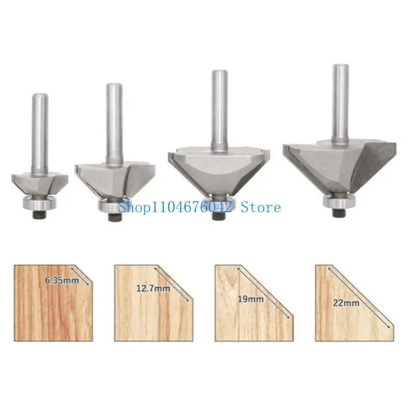 652F 4Pcs/set 45 Degree Chamfer Routers Bit for Edges Forming Shank Bevel Routers