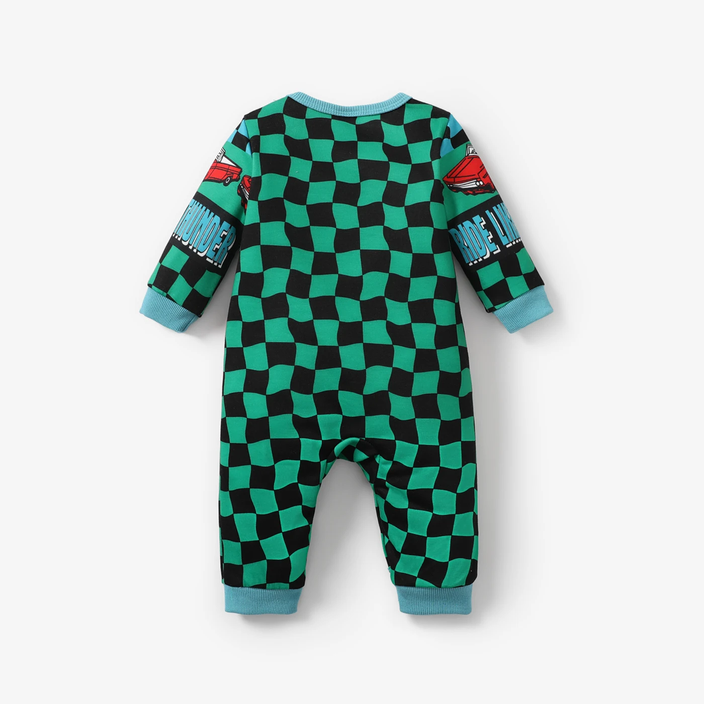 PatPat Baby Girl/Boy Childlike Vehicle and Plaid Pattern Long Sleeve Jumpsuit