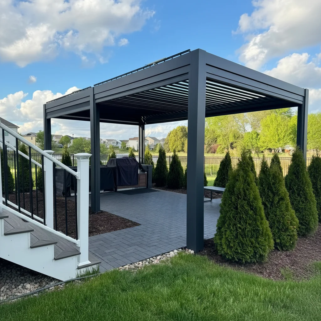 Outdoor Louvered Hardtop Gazebo Waterproof Luxury Outdoor Garden Pavilion Ideal Party Gathering Relaxing Retractable Pergola