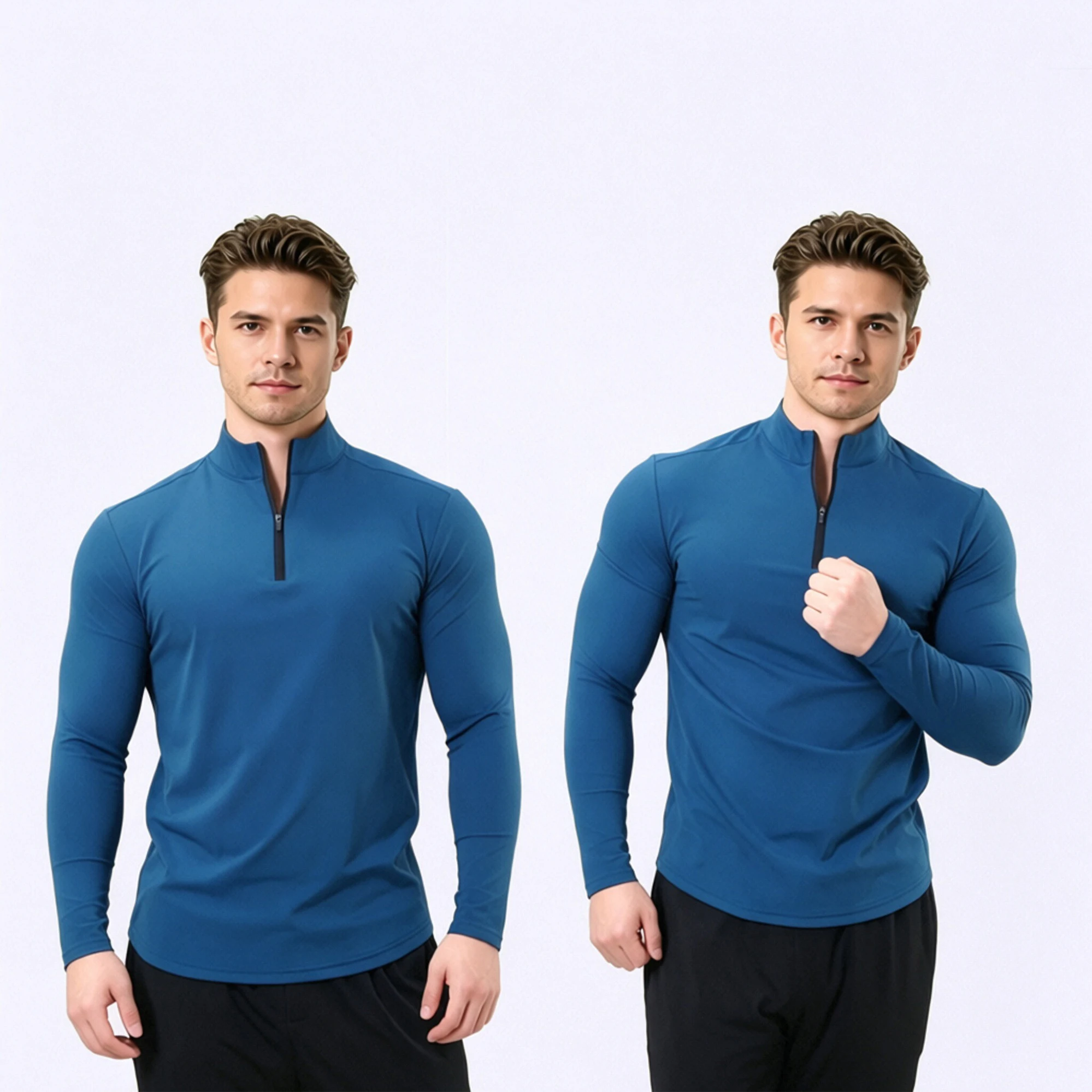 2026 new men's long sleeved zipper T-shirt, made of zero pressure bare high elasticity fabric, breathable, quick drying and skin