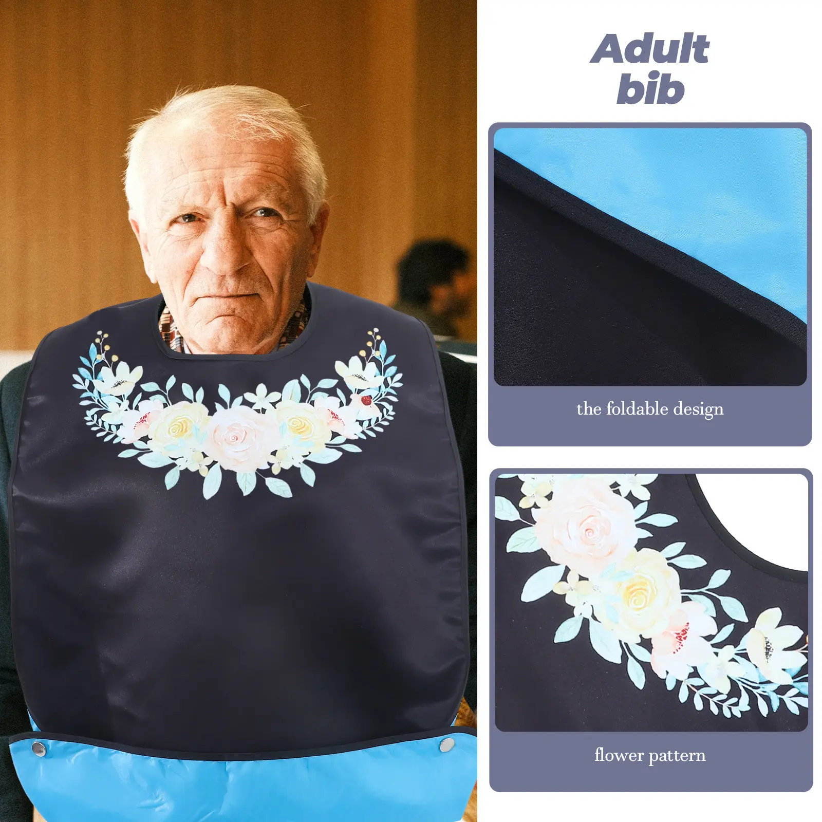 

Elderly Adult Bib Reusable Leak-Proof Feeding Bib with Wide Coverage Adjustable Closure Comfortable Skin-Friendly Mealtime