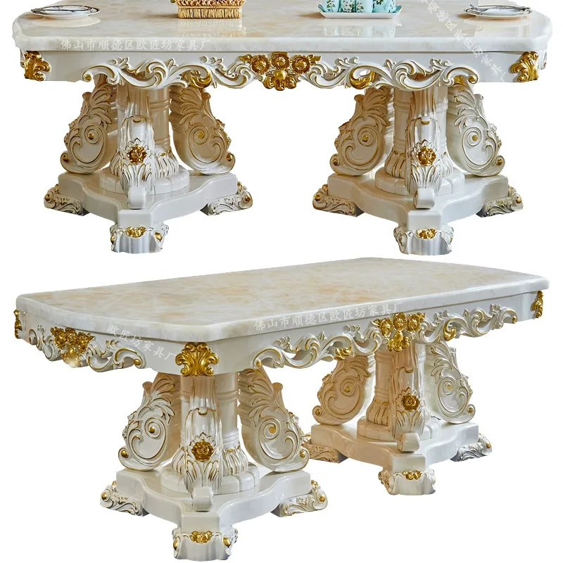 

Customizable solid wood carved European marble long dining table European leather dining chair armchair solid wood meal