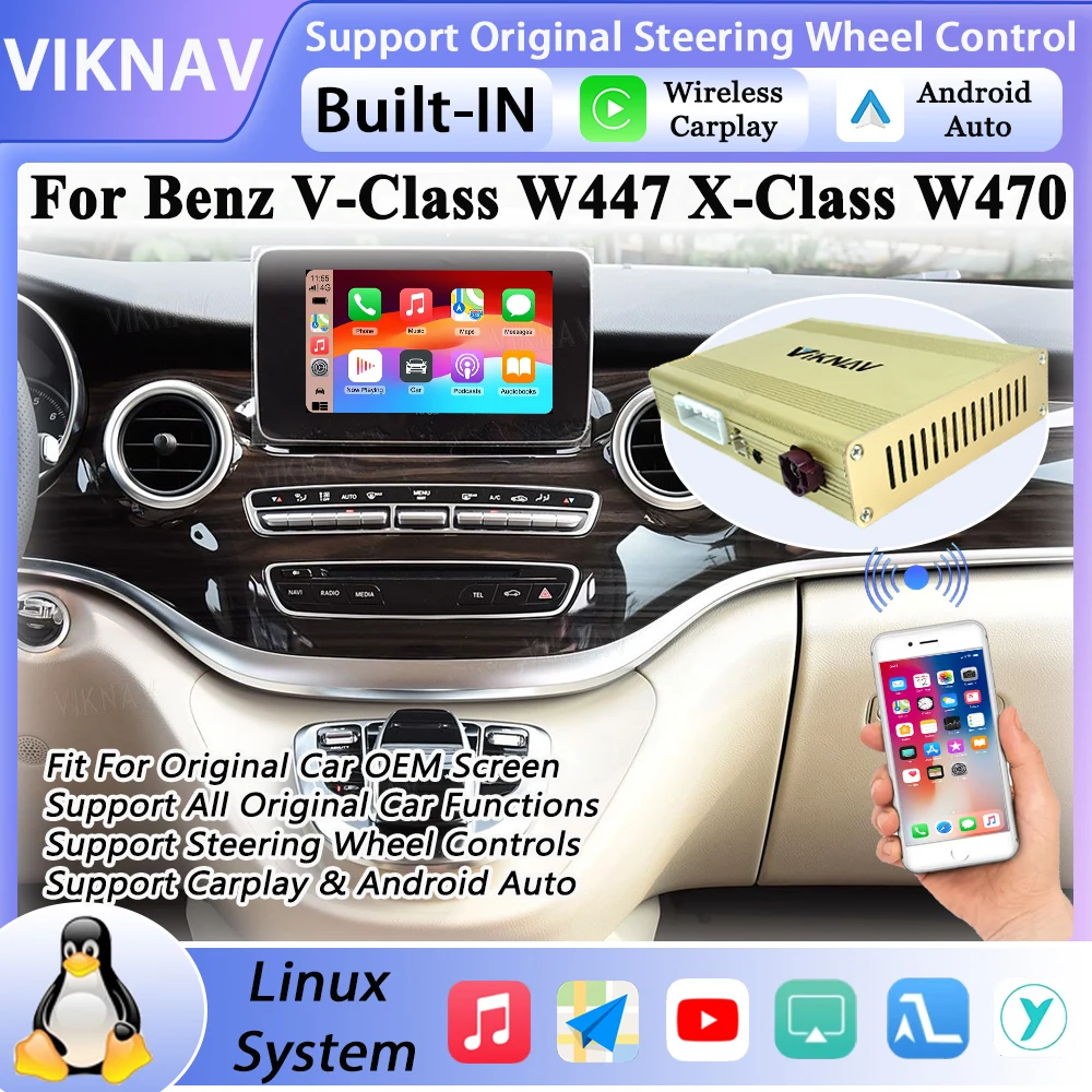 For Benz V-Class W447 X-Class W470 2015-2017 Car Screen Decoder Interface Box Multimedia Android Auto Wireless Carplay Stereo