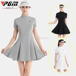 Pgm Golf Wear Women's Short Sleeve Ruffle Dress Outdoor Breathable High Waist Dresses Lady Korean Style Anti-exposure Skirt