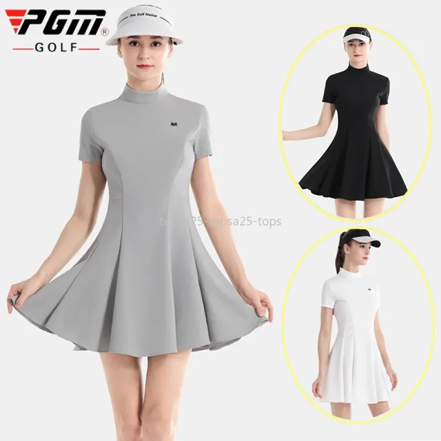 Pgm Golf Wear damska sukienka z falbanką z krótkim rękawem Outdoor oddychające sukienki z wysokim stanem Lady koreański styl spódnica zapobiegająca ekspozycji