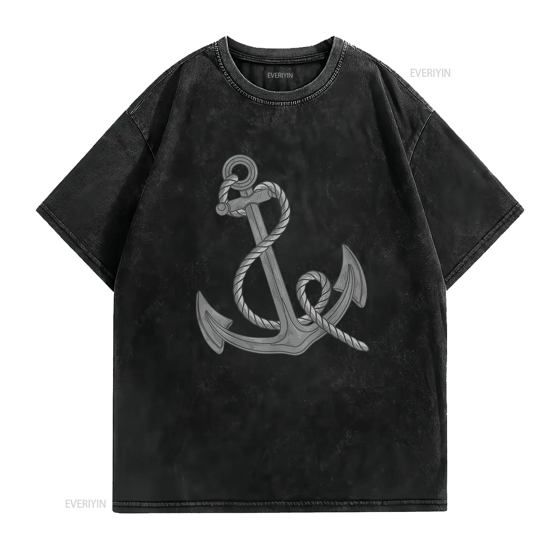 Womens Vintage Nautical Anchor T Shirt Cute Retro Sailing Black 2XL vintage Washed Breathable homme graphic designer clothes