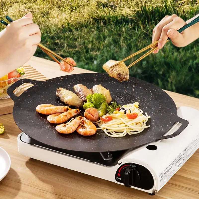 Korean camping grill pan round grill pan barbecue pan pork belly nonstick coating uniform heat conduction induction gas grill pa