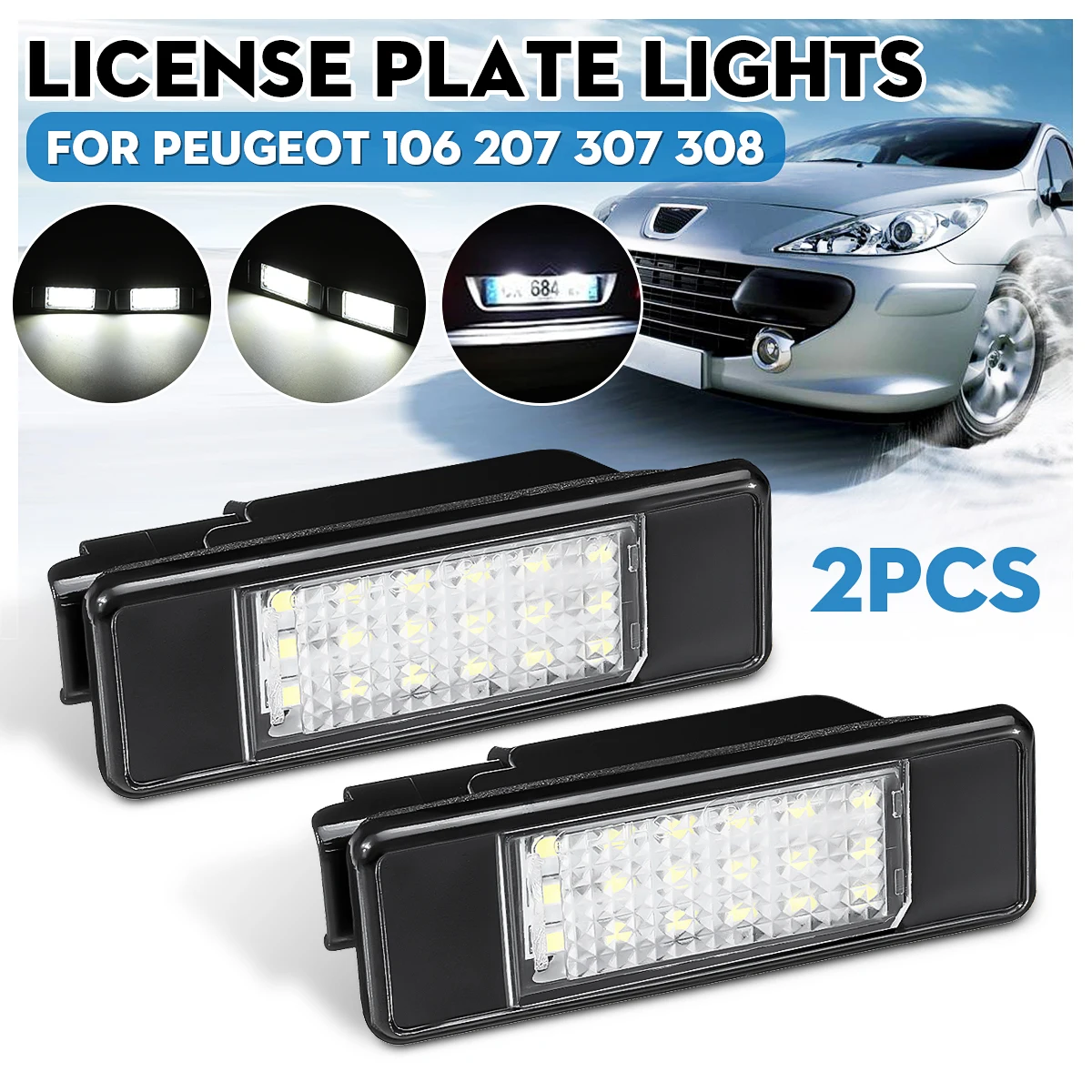 

2pcs Car LED License Plate Light White For Peugeot 207 308 for Citroen Berlingo C2 C3 Pluriel Baujahr C4 C5 C6