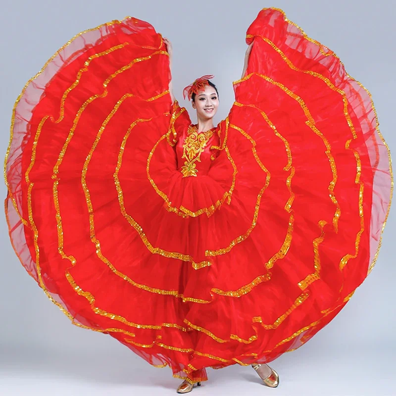 Estilo cigano moderno feminino espanhol flamenco saia desempenho trajes de dança do ventre plissado vestido equipe desempenho dl3479