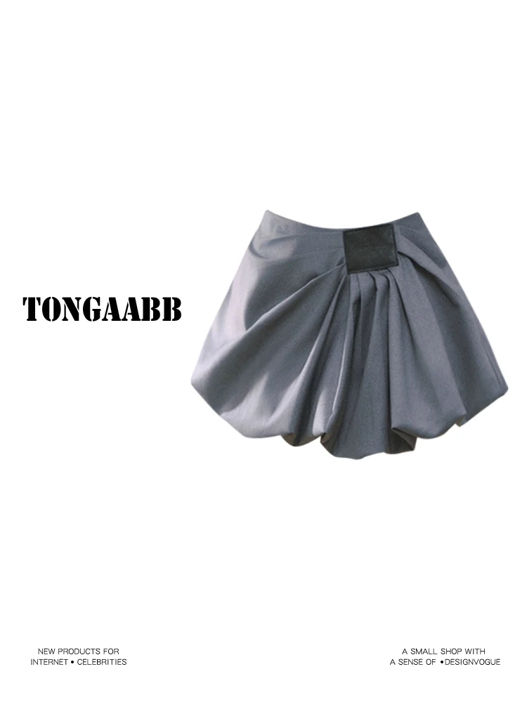 Women's Grey Mini Skirt Vintage Y2k Gyaru A-line Short Skirt Harajuku High Waist Oversize Skirts 2000s Clothes Spring Summer