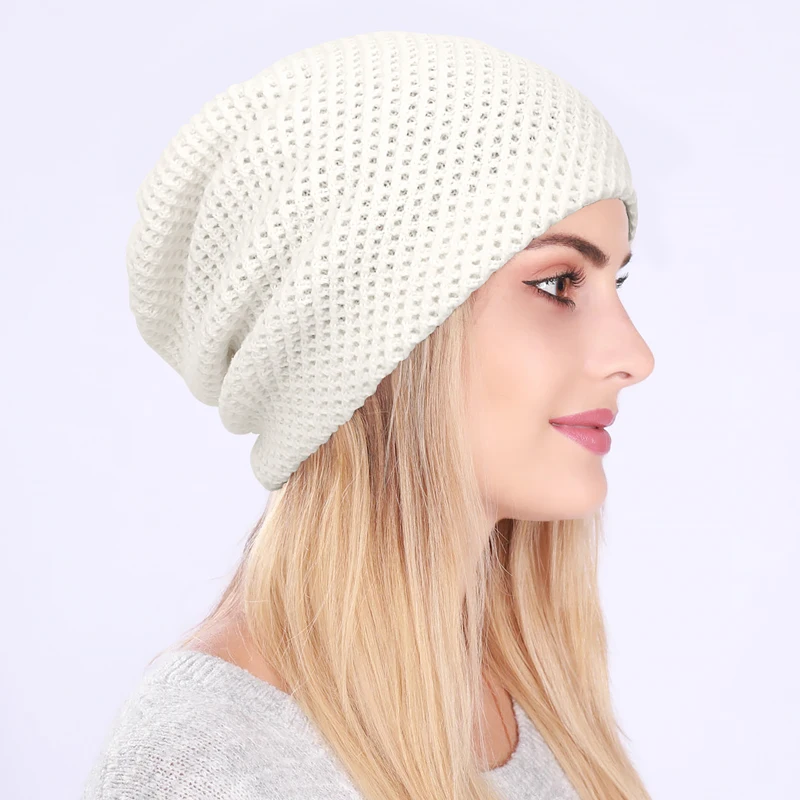 Women New Fashion Double Layer Beanies Skullies Cap Lady Spring Autumn Winter Knitted Hollow Out Casual Bone Soft Hat For Female