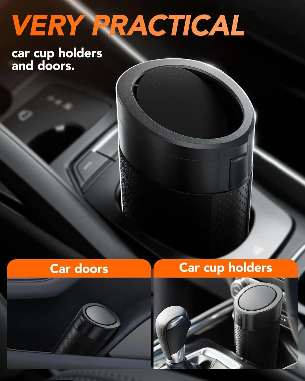 Mini Car Garbage Can with Lid Leak Proof Vehicle Trash Bin for Cup Holder and Side Door Includes 2/3 Garbage Bags