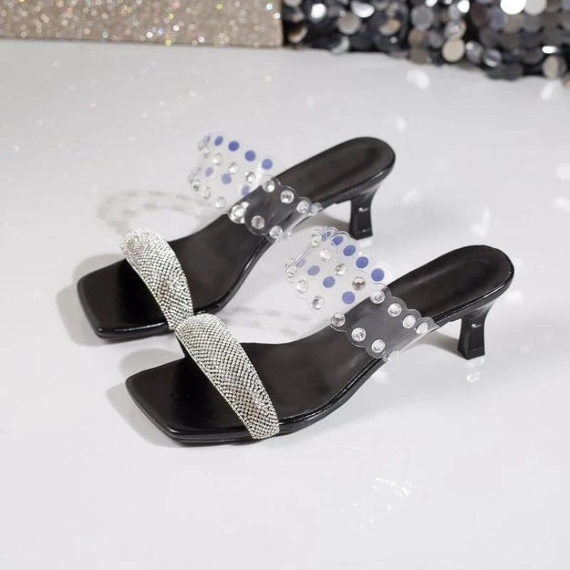 

Women's High-heeled Sandals Summer New Word Strap Chain Crystal Heel Sandals Golden Fashion Sexy Party Women's Shoes