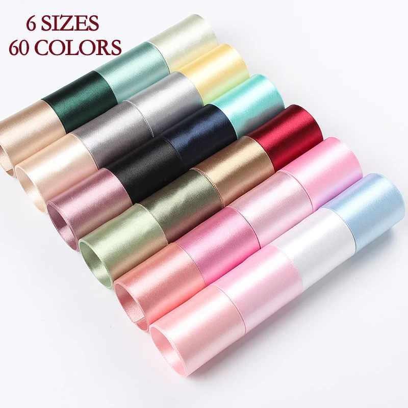Satin Silk Ribbon for Crafts Supplies, Wide Valentine Rose Gold, Black, Burgundy, Silver, Red, Pink Color Gift Wrap Fita 50Yards