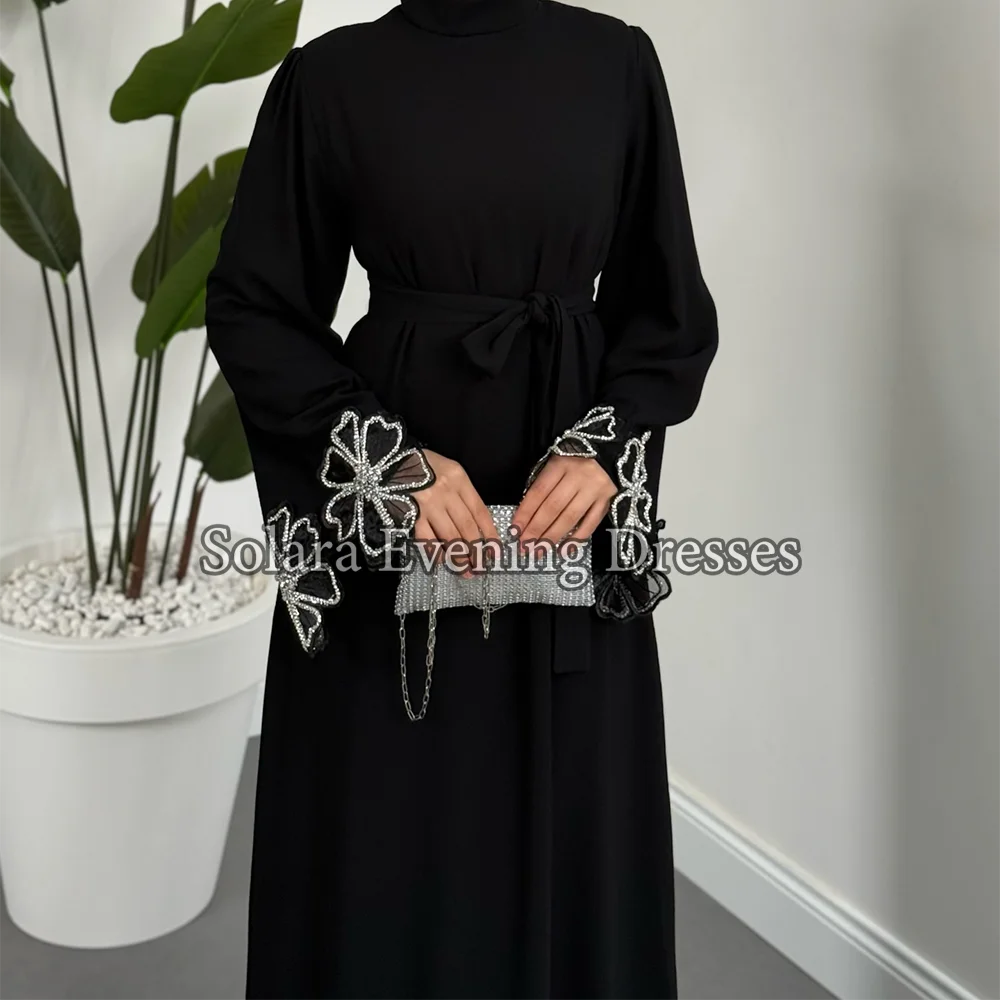 Muslim Formal Jersey Pleat Sequined Flower A-line O-Neck Long Bespoke Occasion Prom Dresses Sizes Available Formal Gowns