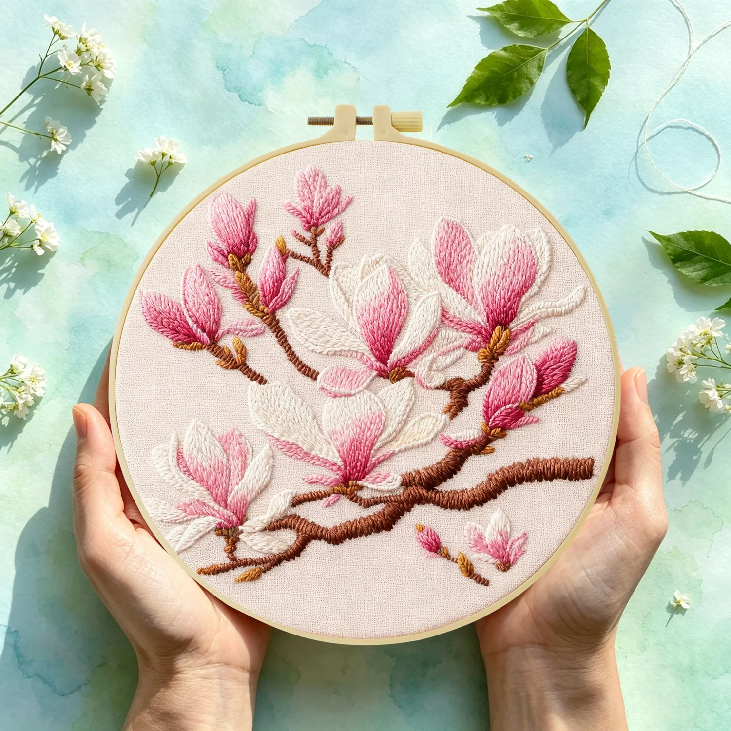 Rosa Magnolienblüten 1 Stück DIY Stickerei-Material-Set für Anfänger Stickerei-Starter-Kit Kreuzstich-Kunst als Geschenk Nadelarbeit – Detail 4