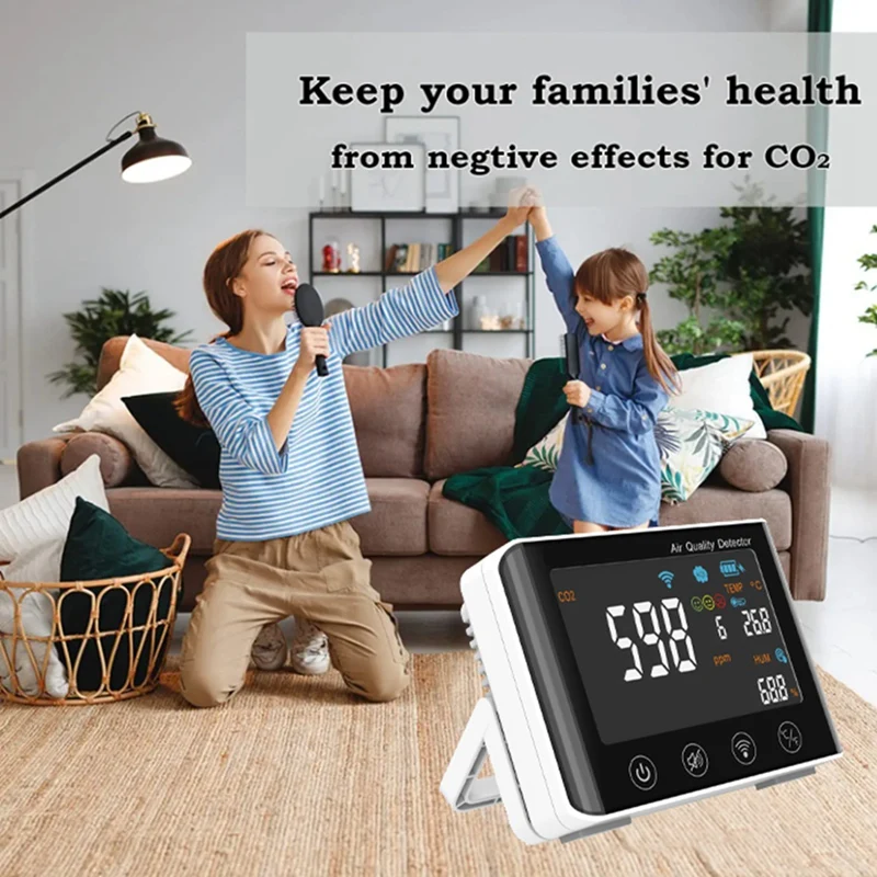 CO2 Air Monitor jakości Wifi 4-In-1 detektor powietrza CO2 temperatura wilgotności AQI do domowego biura rosną namiot piwnica na wino garaż