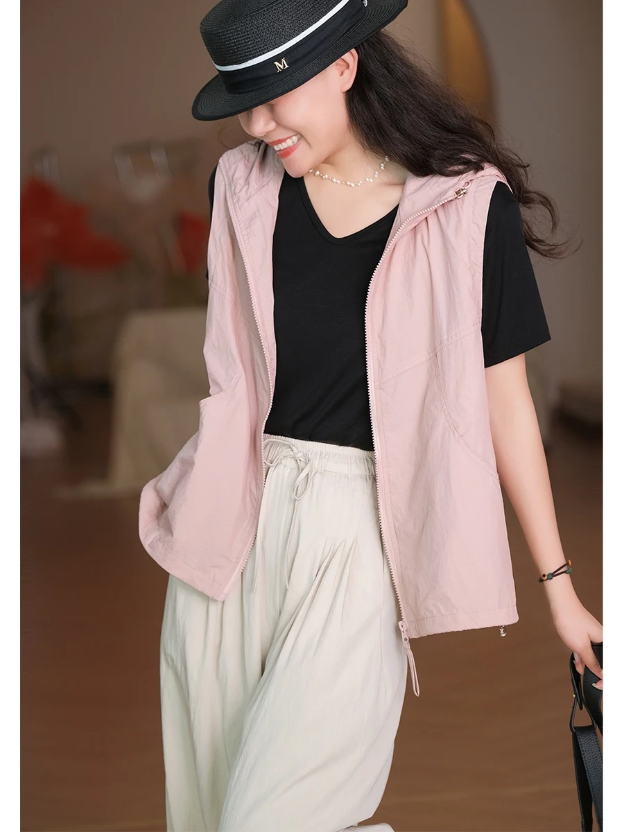 

Однотонная жилетка на молнии Xiaoaipin из нейлоновой ткани: повседневная, стильная, для многослойных образов, удобная для поездок на работу