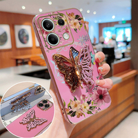 N ote 13 Flower Butterfly Plating Holder Phone Case For Xiaomi Redmi Note 13 13R 13ProPlus 12 12S 11S 11Pro 11T 12R 12Pro Cover